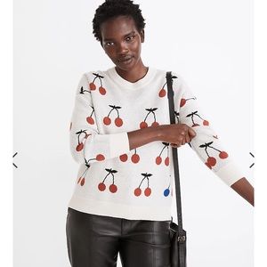 Madewell Jacquard Cherry wool blend crew neck sweater XS